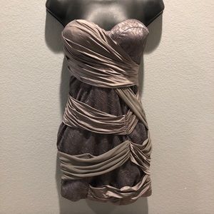 SOLD! Bebe Lace Silver & Lace Tube Top Dress